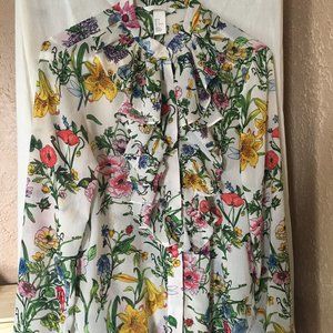 Delicate button-up floral ruffle blouse